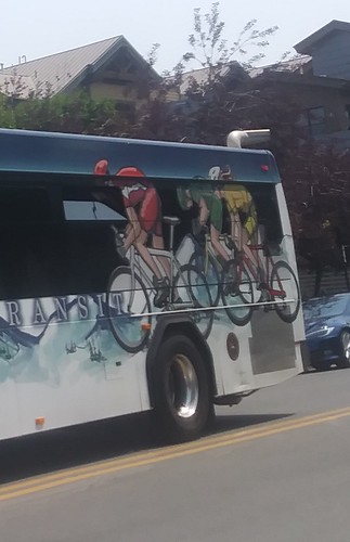 Inset of bicyclists on the bus livery, Park City Transit, Utah