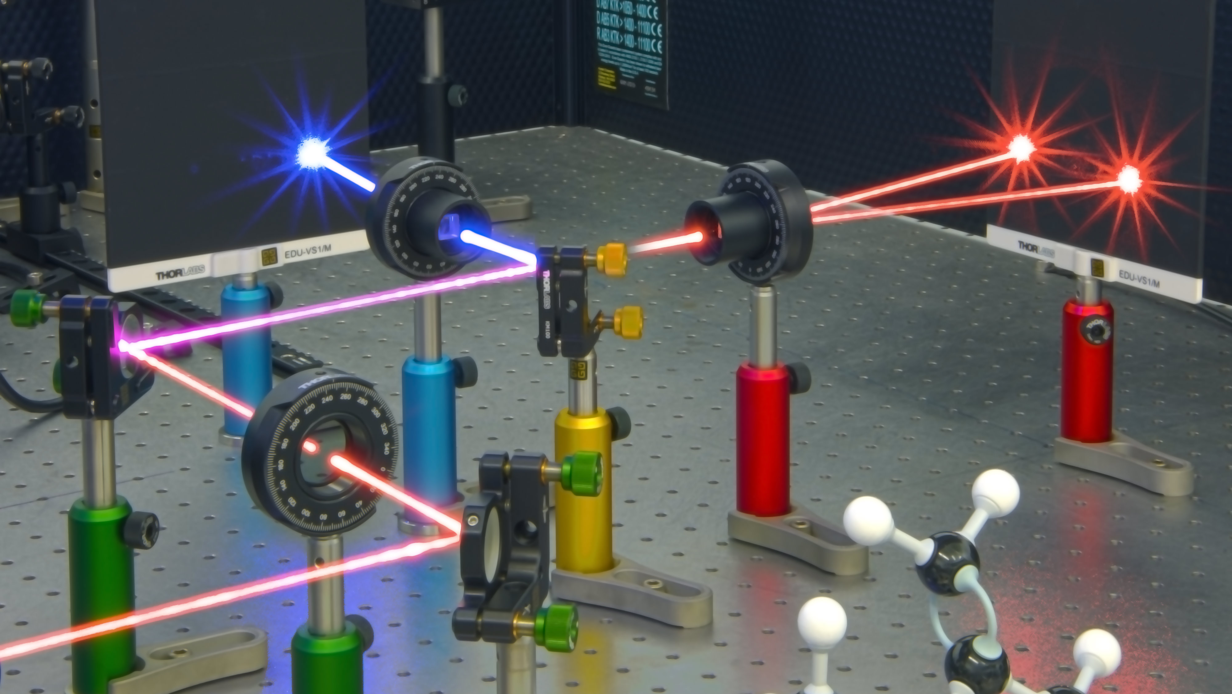 The experimental set up caused a laser beam to change from red to blue