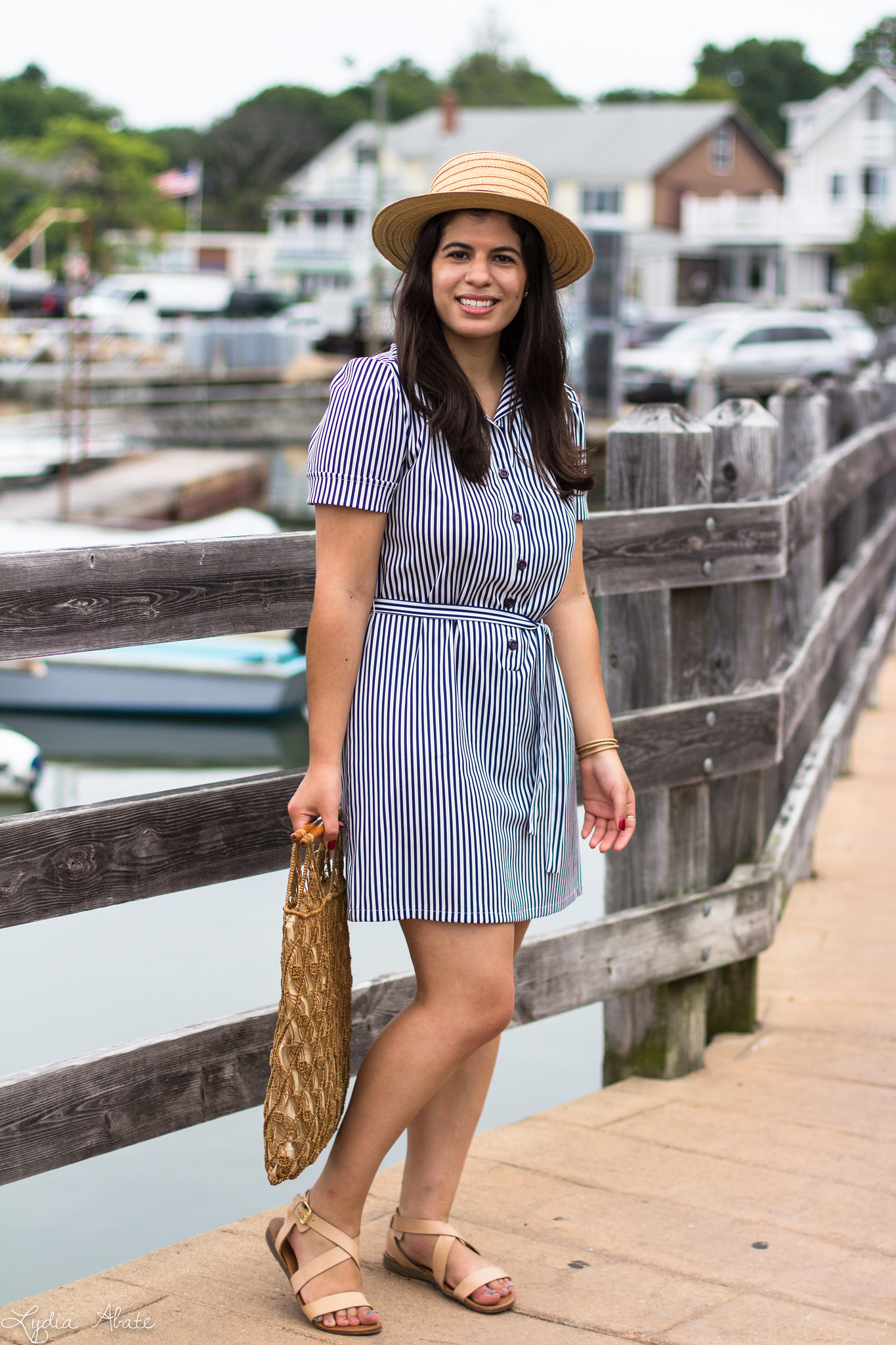 vintage striped dress, straw boater hat, macrame tote -14.jpg