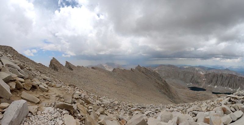 We're still hoping the storms will pass us by as we hurry down the John Muir Trail from Whitney's summit