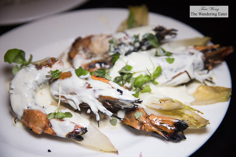 Grilled Head-On Prawns with kohlrabi, endive, truffle citrus crema