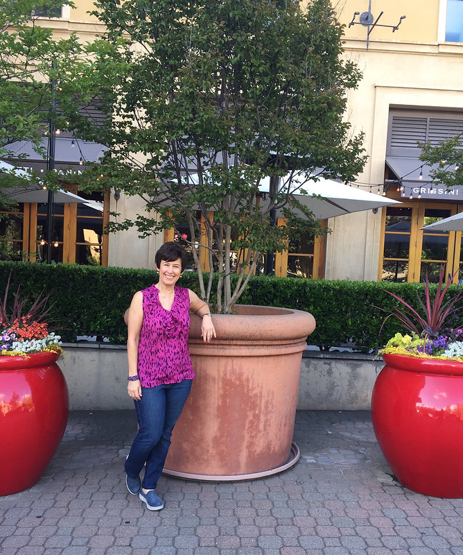 pink silk top with planters