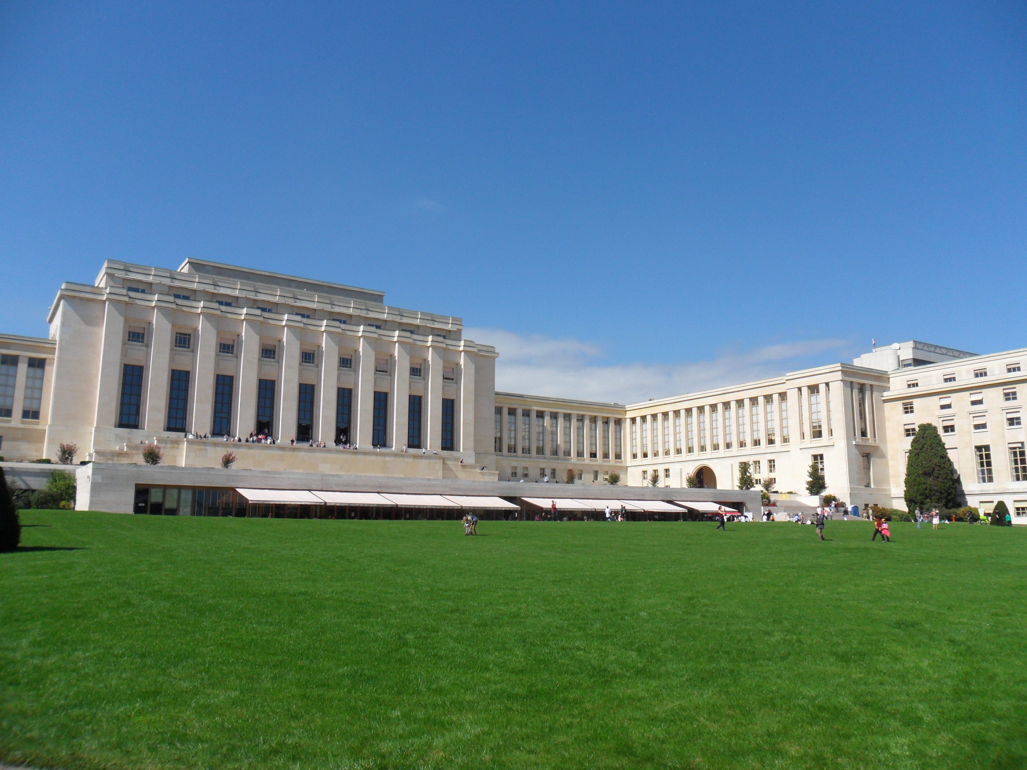 Building A of the Palace of Nations, housong the United Nations Office at Geneva, seen from the park (south). Photo taken on September 15, 2012.