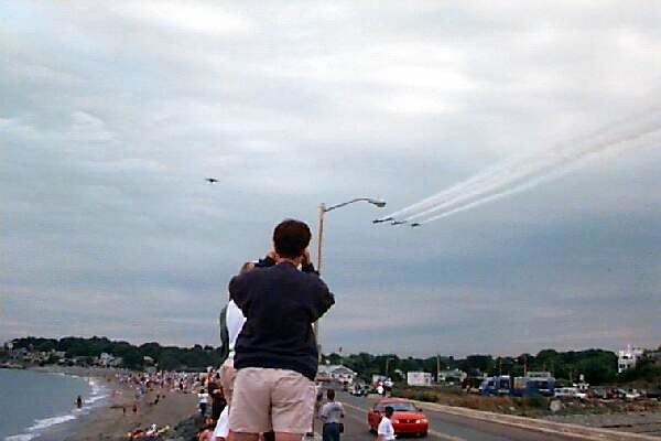 Old Ironsides (USS Constitution) in Marblehead harbor 1997 plus Blue Angels flyover