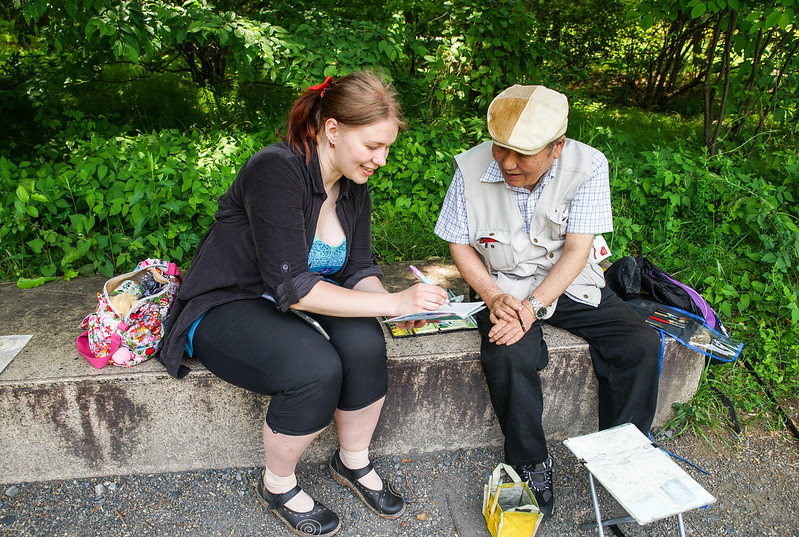 Marianne chatting with the stranger tokyo japan garden
