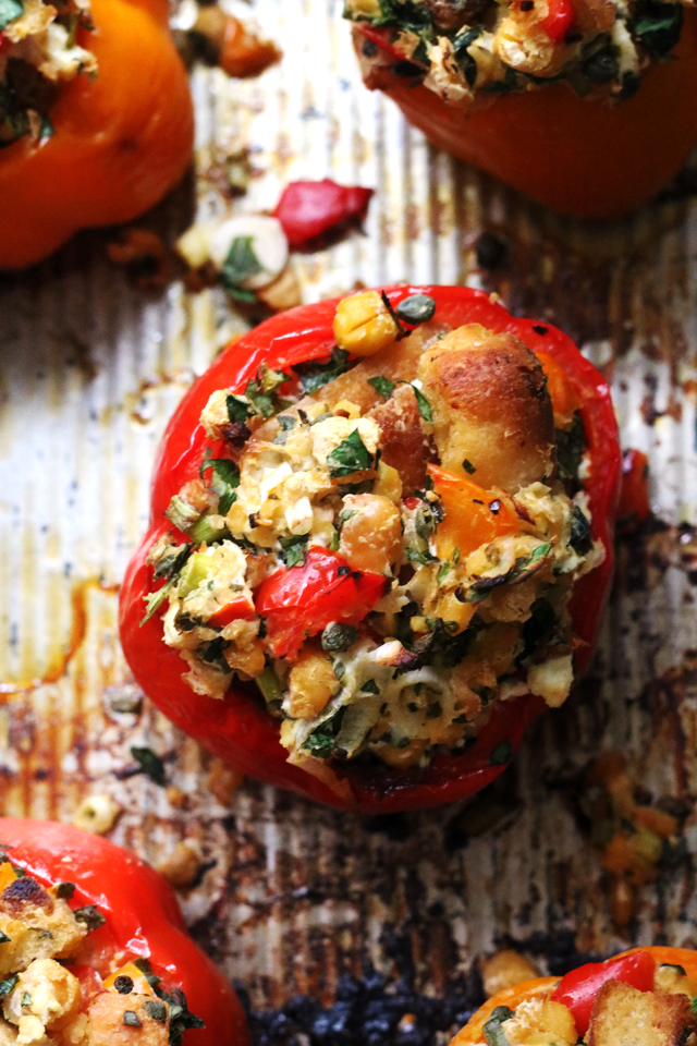 Roasted Stuffed Peppers with Chickpeas, Goat Cheese, and Herbs