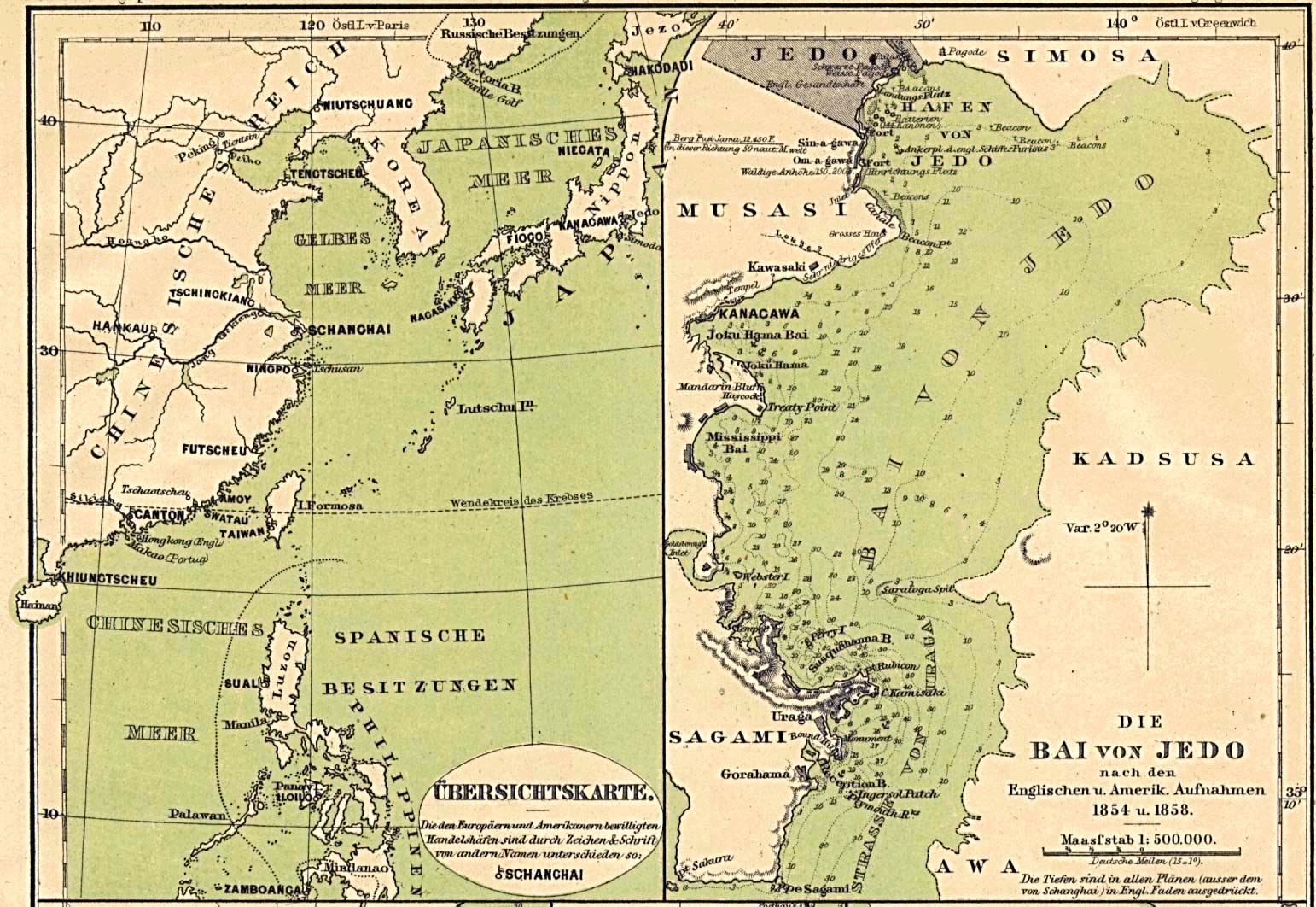 Maps of Japan and Edo Bay published in 1858