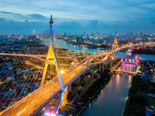 aerial aerialview architecture art asia auto bangkok bay bhumibol bhumipol bridge building car chaophrayariver city cityscape connect connection curve downtown drive drone dusk evening expressway freeway highway industry landmark landscape lane lighttrails motorway night panorama panoramic river roads route sunrise sunset suspension thailand traffic transport twilight urban view vision way krungthepmahanakhon th