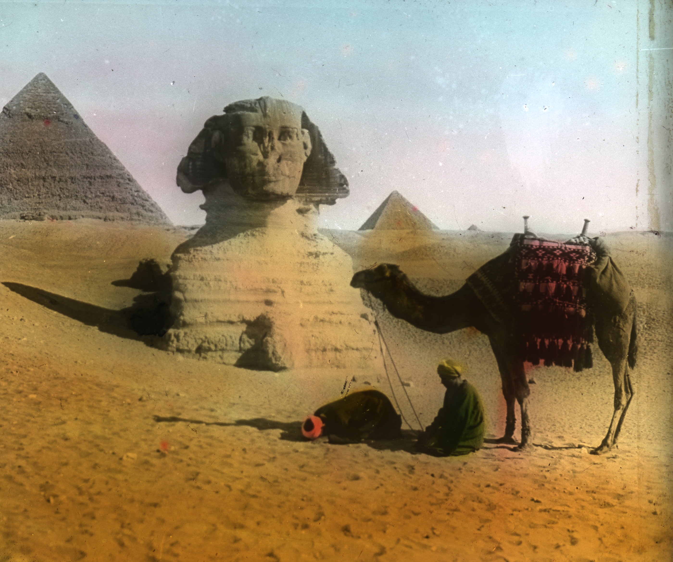 Views, Objects: Egypt. Gizeh [selected images]. View 06: Sphinx and Pyramid., n.d. Brooklyn Museum Archives