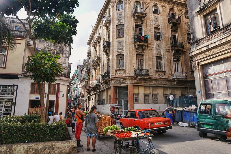 Orange and green colours in a Havana street, Cuba