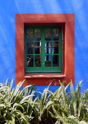 Window in the artist Frida Kahlo's 'Casa Azul', the cobalt blue house in Coyoacán, Mexico