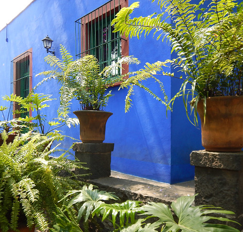 Window in the artist Frida Kahlo's 'Casa Azul', the cobalt blue house in Coyoacán, Mexico