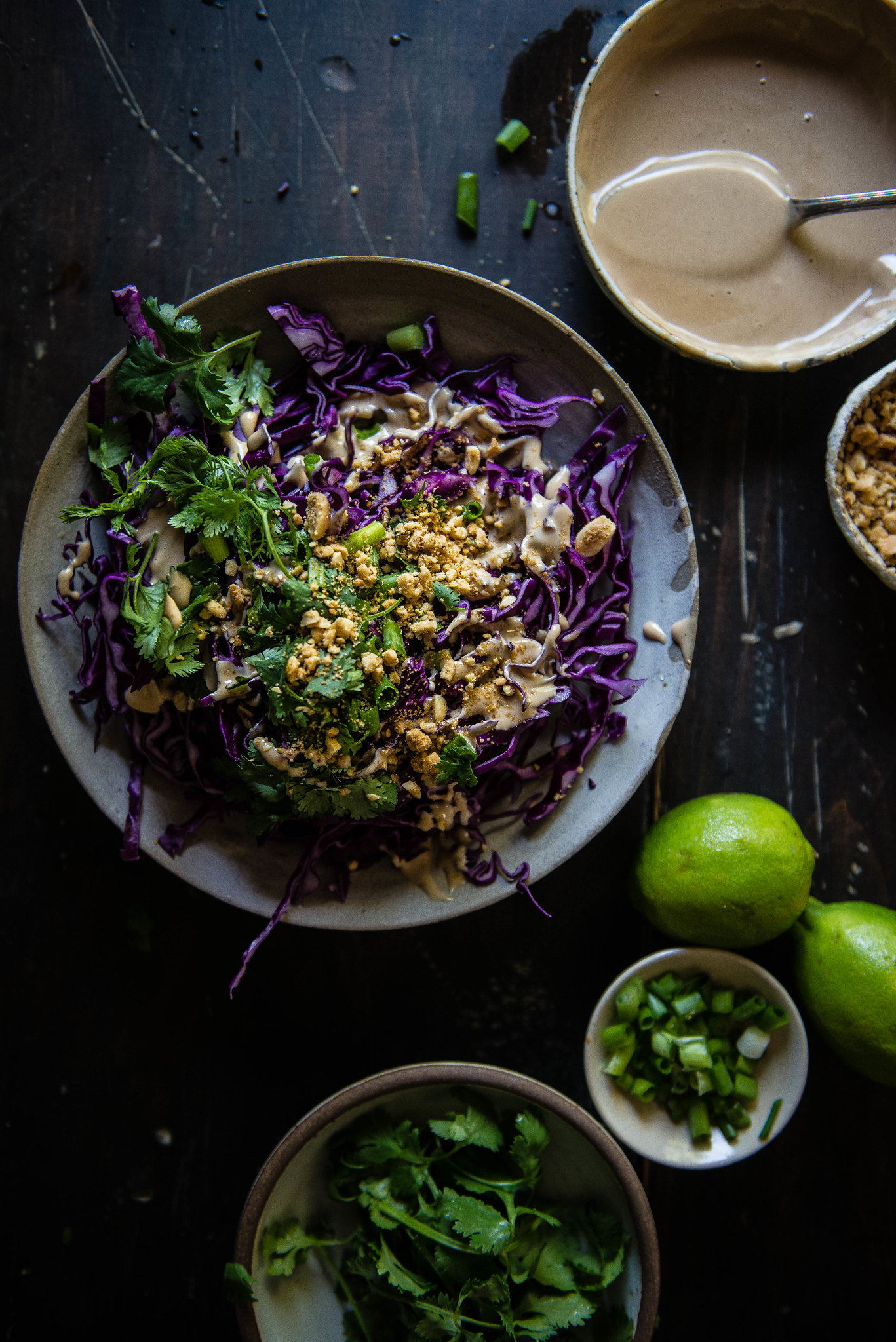 red cabbage slaw with peanuts and dukkah