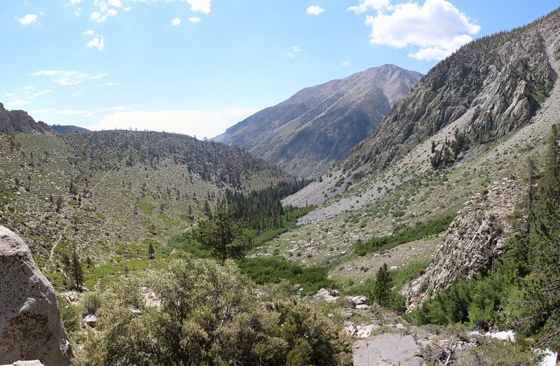 View down from the top of Second Falls on the North Fork Big Pine Creek Trail