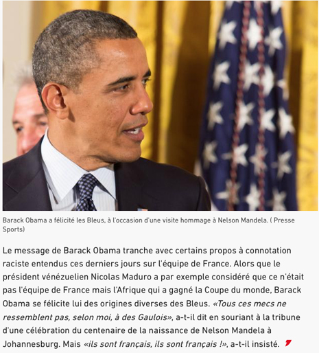 18g17 LEquipe Pour Barack Obama, les Bleus «ne ressemblent pas tous à des Gaulois, mais ils sont français !»
