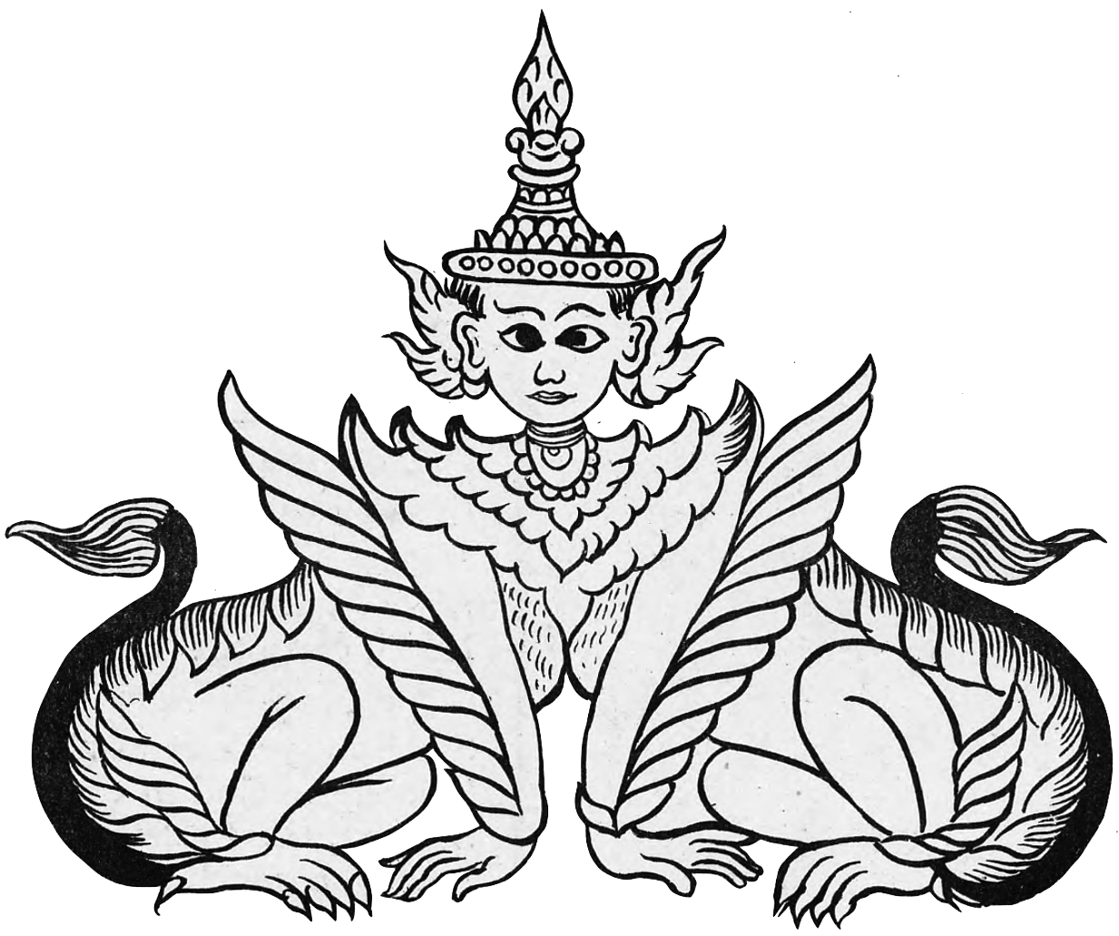 Manussiha (Manokthiha) in Burmese representation, sourced from The Thirty Seven Nats by Sir Richaard Carmac Temple, 1906.