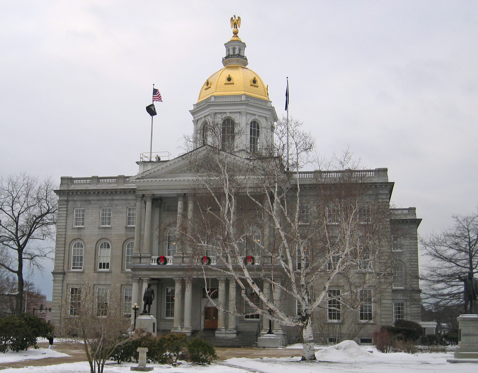 Concord, New Hampshire State House. The building was built by Stuart J. Park from granite quarried from Concord, New Hampshire. Construction began 1816 and was completed in 1819. Photo taken by Jared C. Benedict on December 29, 2004.