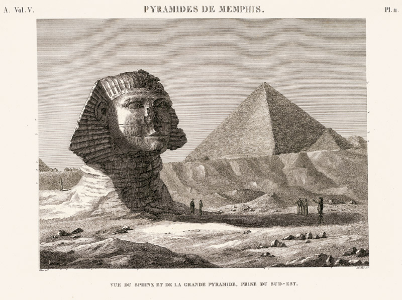 The Great Sphinx of Giza in Description de l'Egypte (Panckoucke edition), Planches, Antiquités, volume V (1823), also published in the Imperial edition of 1822.