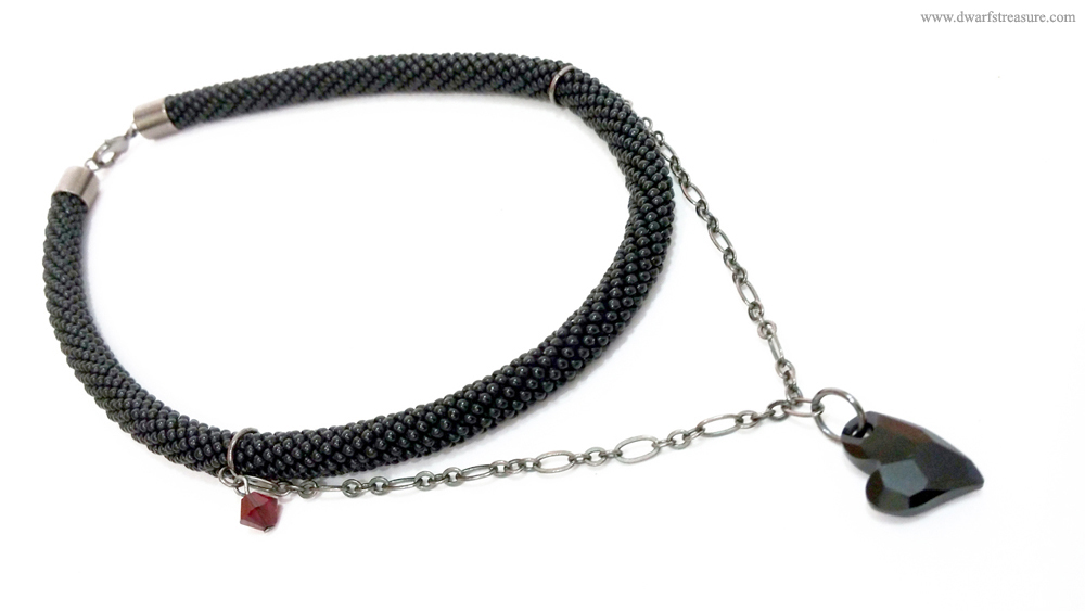 Glamorous black bead short collar necklace with swarovski crystals