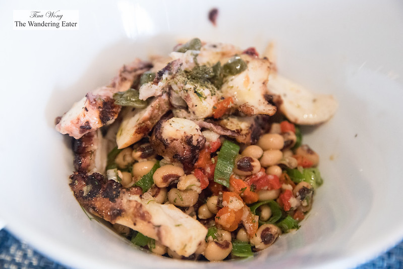 Htapodi - Charcoal grilled octopus, over black eyed pea relish, fire roasted red peppers