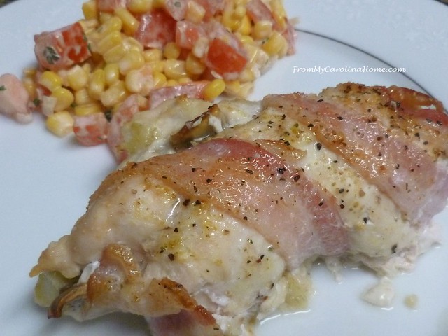 Bacon Wrapped Chicken Stuffed with Artichokes and Mushrooms at FromMyCarolinaHome.com