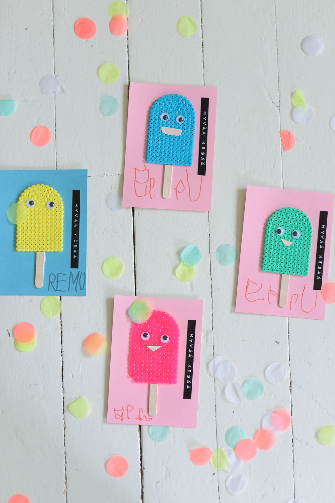 Fun DIY Hama bead popsicle greeting cards