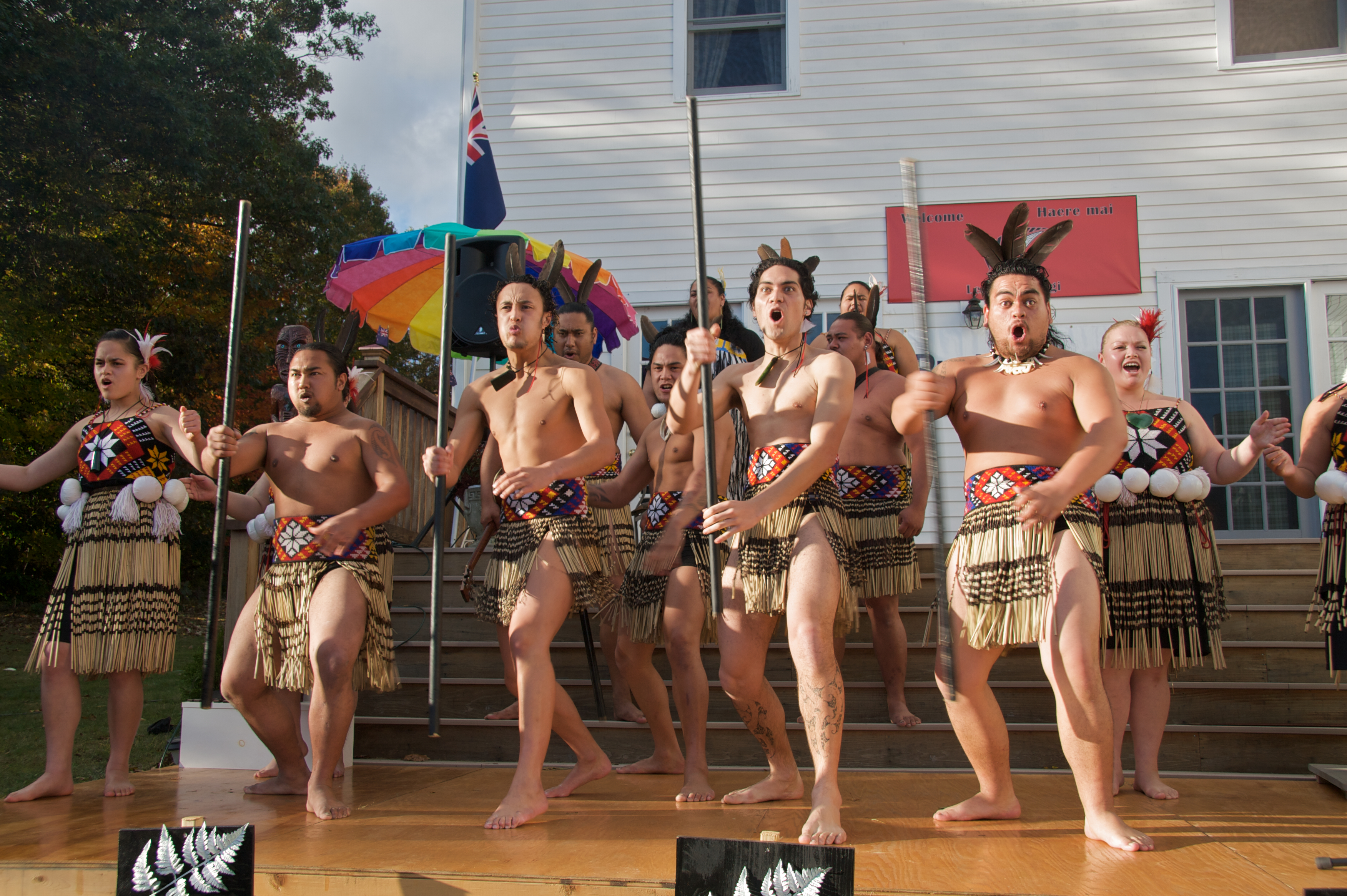 A performance by the Kahurangi Maori Dance group of New Zealand performing at the Leeming Hangi in Canterbury, New Hampshire. Photo taken on October 10, 2009.
