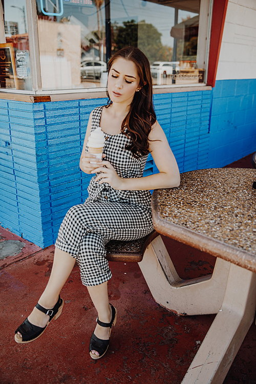 Revelle Market Jumpsuit in Black and White Gingham Cotton Twill