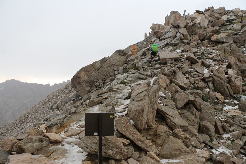 We leave the JMT and are now on the Mount Whitney Trail, at the official Trail Crest sign
