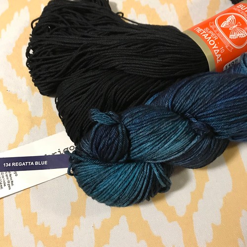 The yarn I have decided to knit my Swirl Skirt by AnnaLena Mattison for the Knit-along!! Butterfly Super 10 in black and Malabrigo Arroyo in Regatta Blue