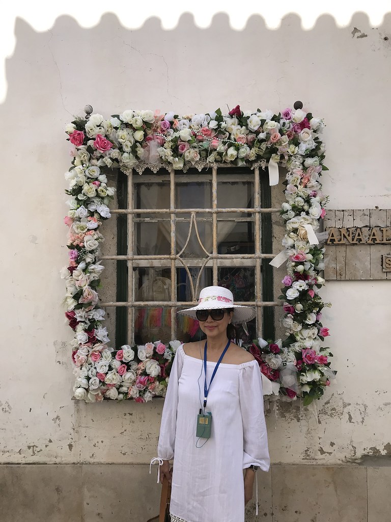 OMB beside Obidos window with flowers