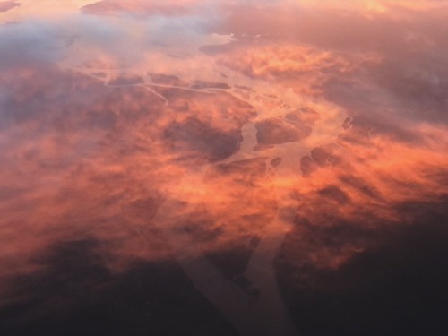 coast sunset airplane river clouds westcoast