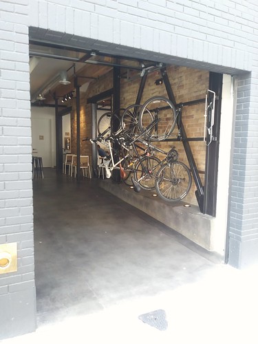Indoor bicycle parking at Campos Coffee Roastery and Kitchen, Salt Lake City