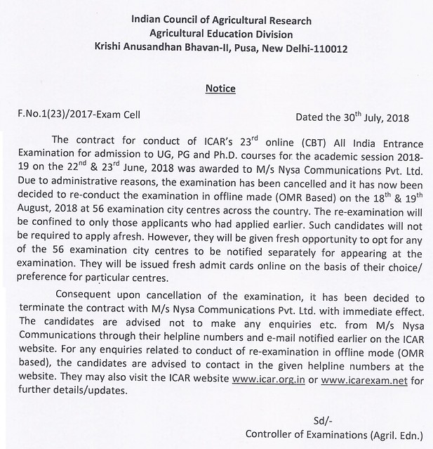 ICAR admit card 2018