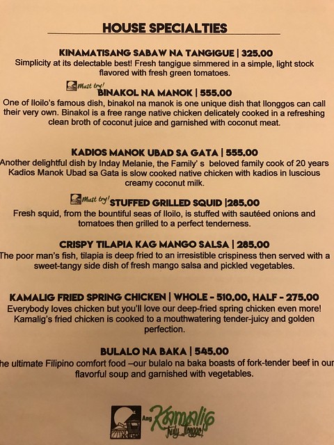 Ang Kamalig Restaurant menu