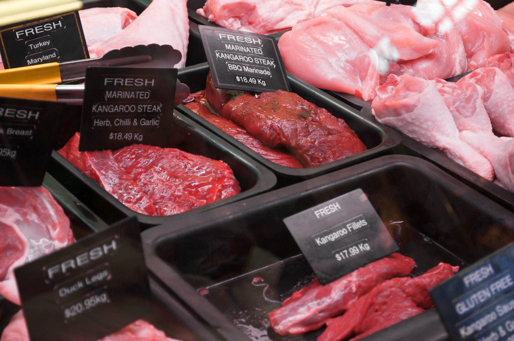 Kangaroo Meat for sale at the Queen Victoria Market, Melbourne, Victoria State, Australia. Photo taken on September 15, 2009.