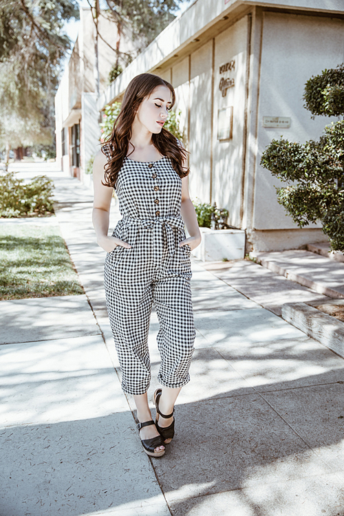Revelle Market Jumpsuit in Black and White Gingham Cotton Twill