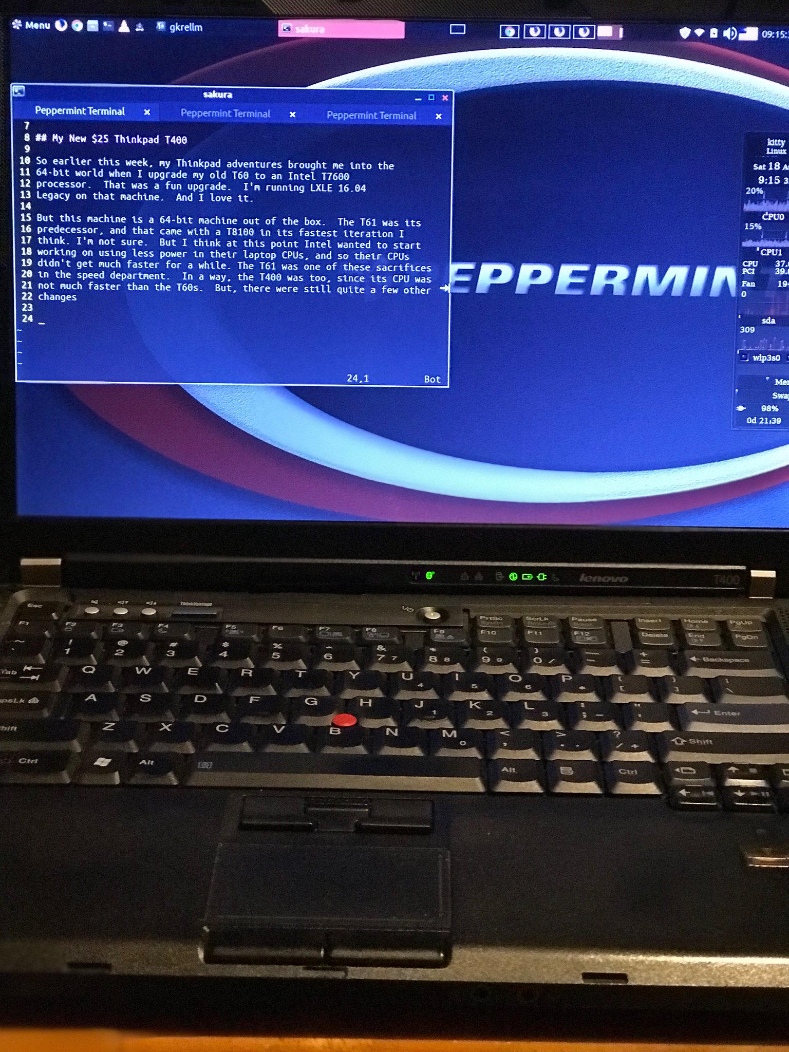 Thinkpad T400 with Peppermint 9