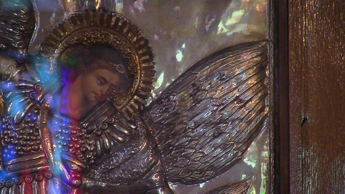Icon of St. Michael reflecting a rainbow