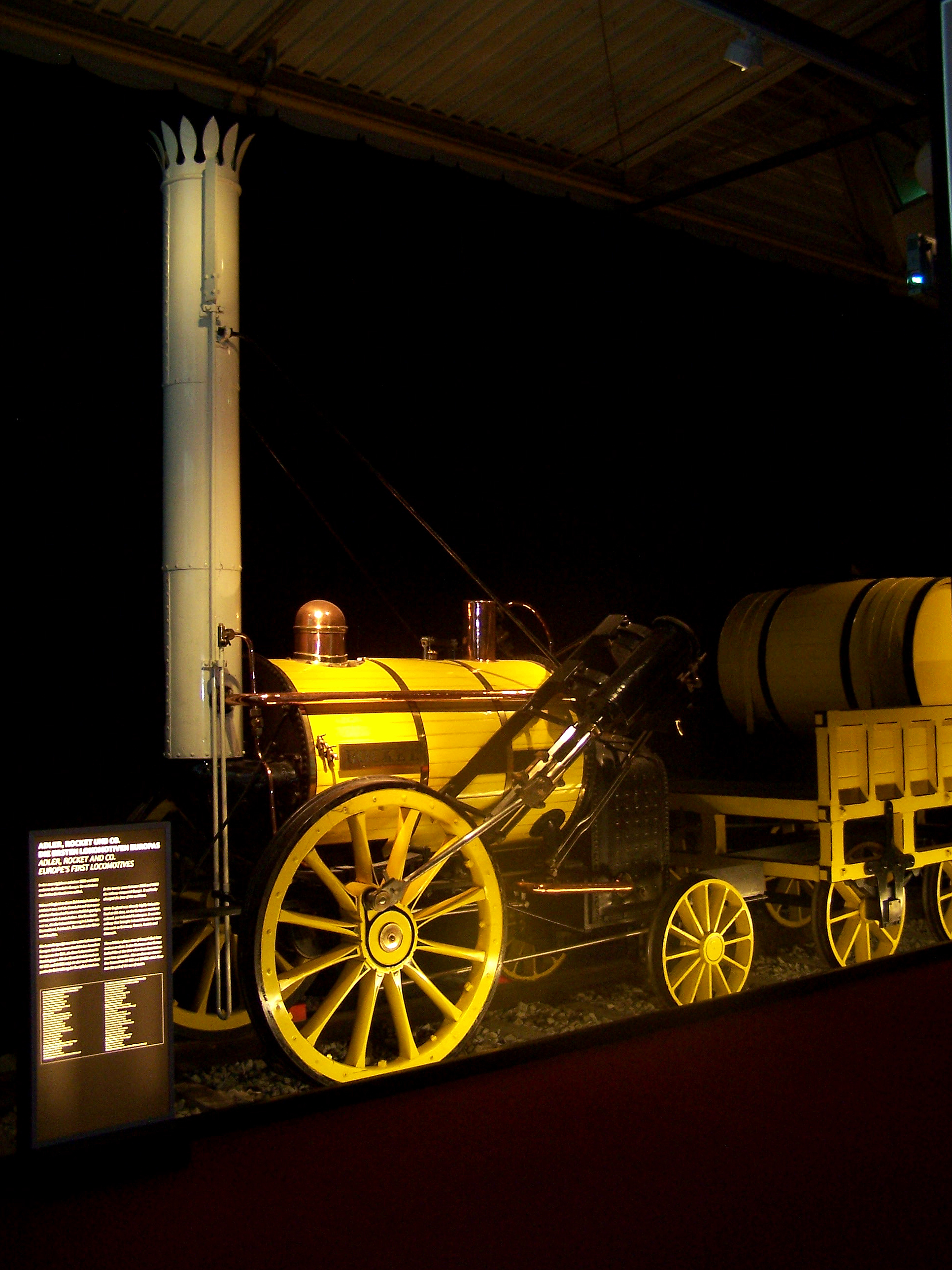 Replica from 1935 of the historic steam locomotive Rocket as it appeared at the time of the L&M's opening, in the Transport Museum in Nuremberg in the exhibition 