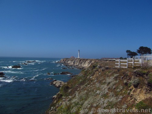 The lighthouse from the Point Arena Lighthouse Overlook, California