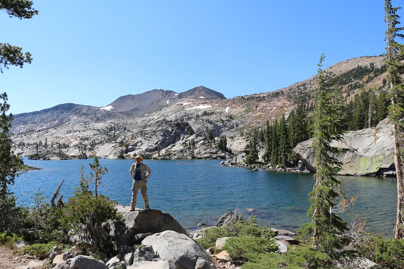 Me posing on the shore of Fontanillis Lake with Dicks Peak behind me from the Pacific Crest Trail