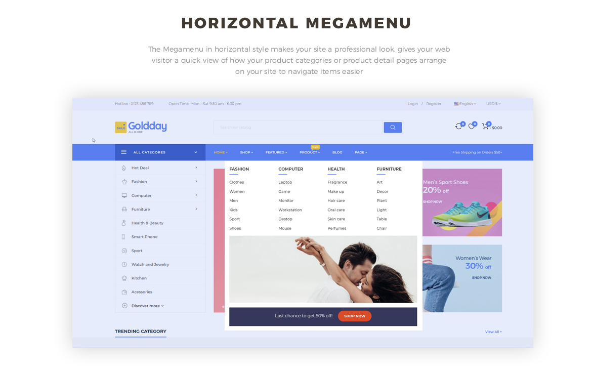 horizontal mege menu - electronics website