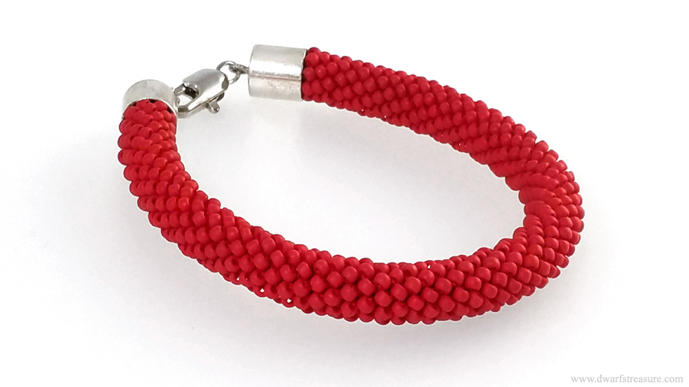 Glamorous scarlet beaded crochet bracelet