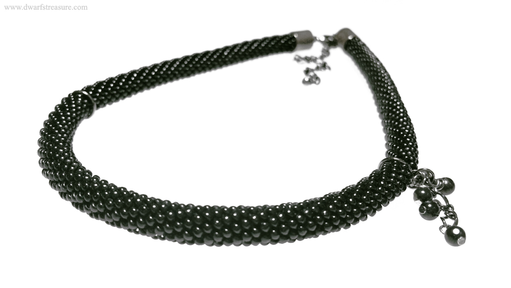Unique black bead short collar necklace with freshwater pearls