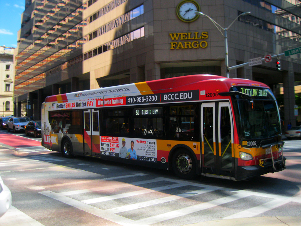 2012 New Flyer "Xcelsior" XDE40 12005 on the SILVER (CityLink/MTA Maryland) at Saint Paul Street & E. Redwood Street