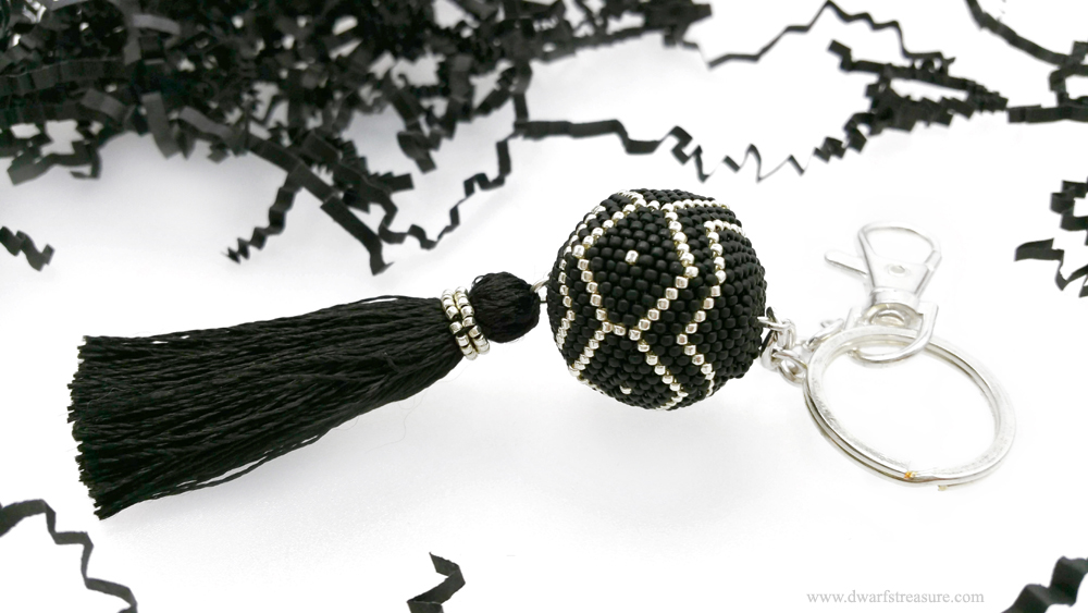 Sophisticated black glass bead ball fob