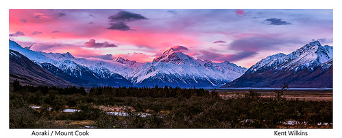 2018 kentwilkinsphotography newzealand panoramic landscape aoraki mount cook sunset mountains sky clouds colour snow ice forest canon creativemindsphotography coppercloudsilversun