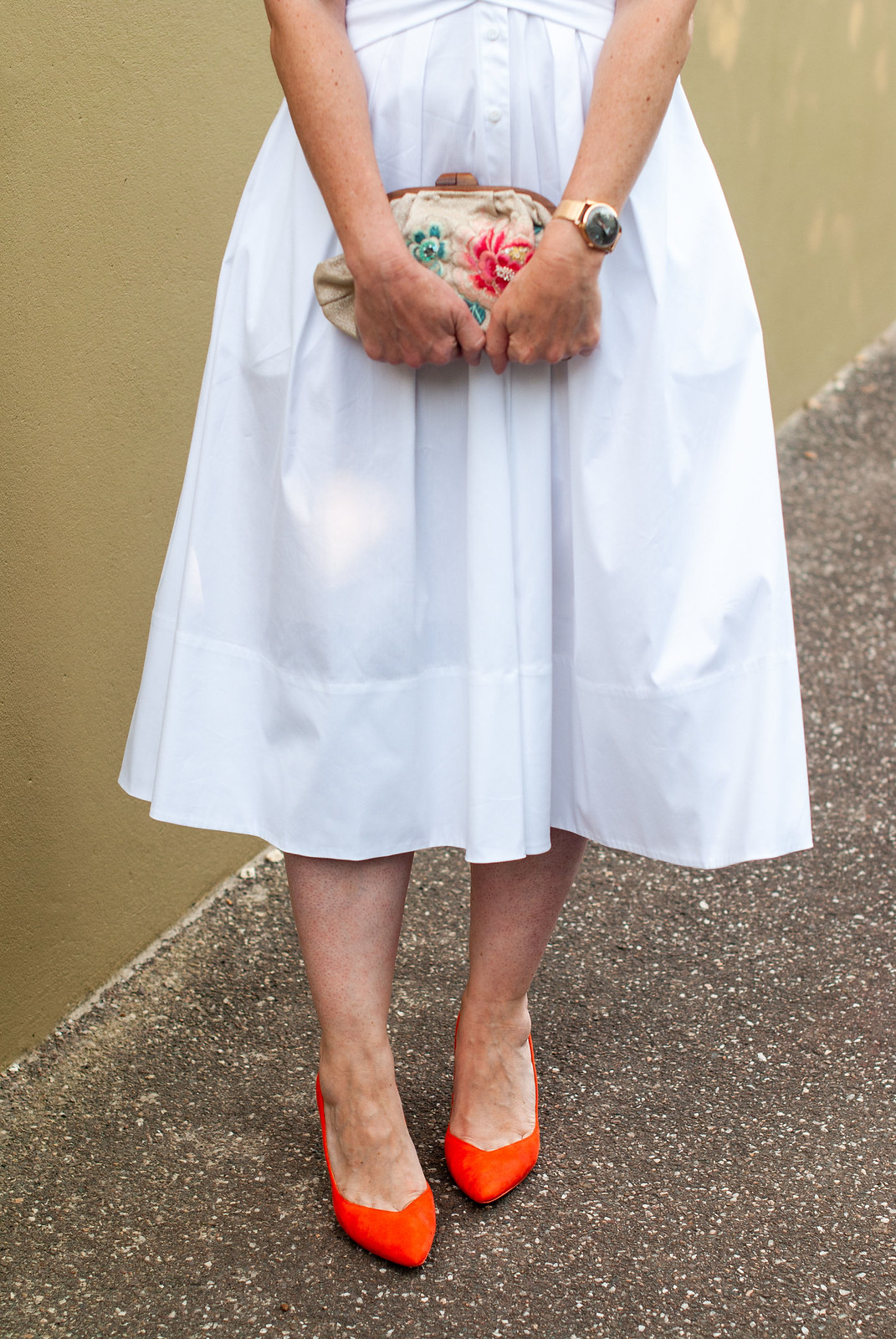Channelling Marilyn Monroe in a White 1950s Style Dress With Orange Heels | Not Dressed As Lamb, over 40 style, over 40 fashion