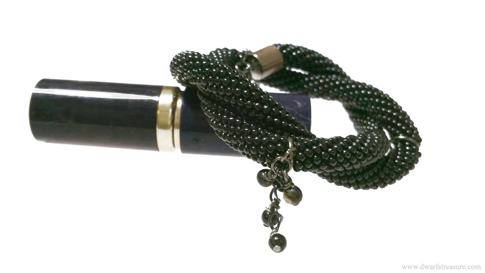 classy black seed bead crochet necklace with make up